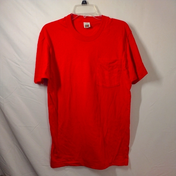 Fruit Of The Loom - Vintage Single Stitch Pocket Red T-shirt Men's Size Medium M - Picture 1 of 13